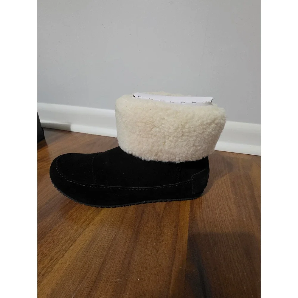 Sorel Stumptown Bootie Women 8 Black Natural New Suede Faux Shearling NL5058-010